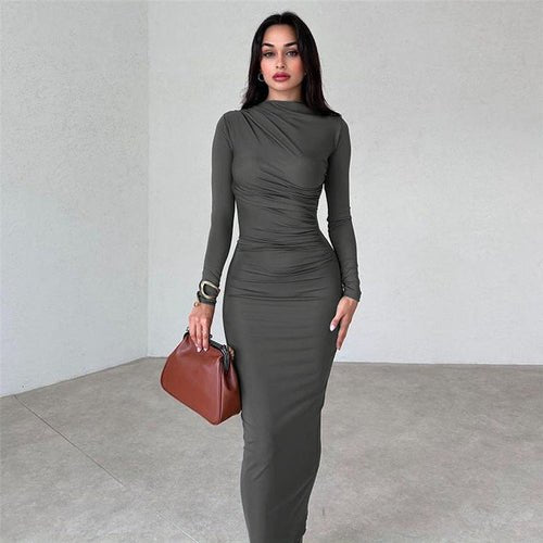 Autumn Winter Women Clothing Round Neck Long Sleeve Slim Sheath SolidWomen's Clothing - Rise and Effect