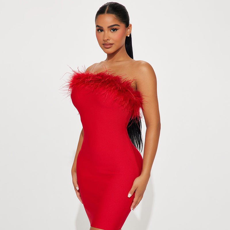 Sexy Women Clothing Ur Autumn Winter Tube Top Tassel DressDresses - Rise and Effect