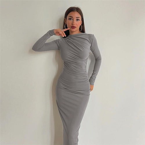 Autumn Winter Women Clothing Round Neck Long Sleeve Slim Sheath SolidWomen's Clothing - Rise and Effect