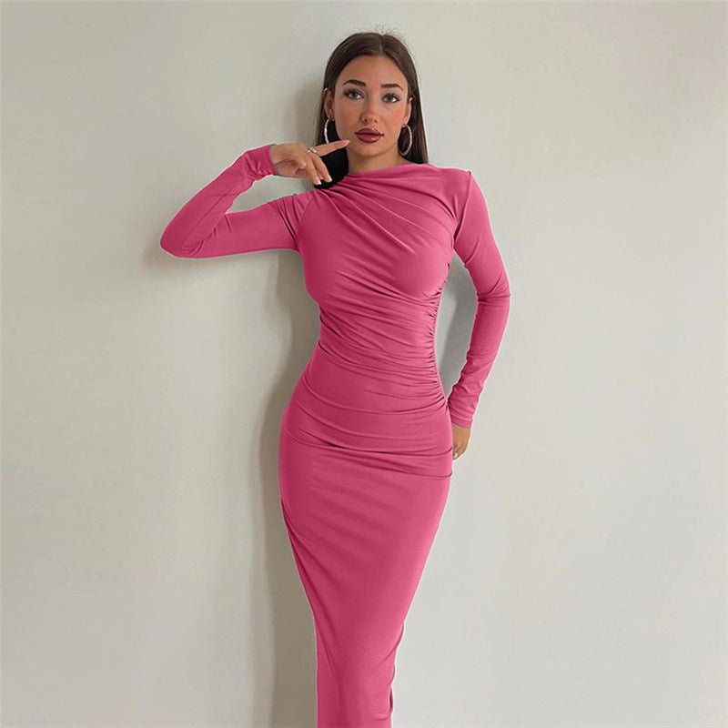 Autumn Winter Women Clothing Round Neck Long Sleeve Slim Sheath SolidWomen's Clothing - Rise and Effect