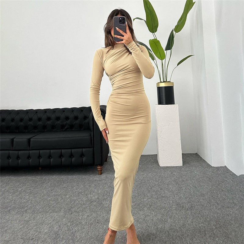 Autumn Winter Women Clothing Round Neck Long Sleeve Slim Sheath SolidWomen's Clothing - Rise and Effect