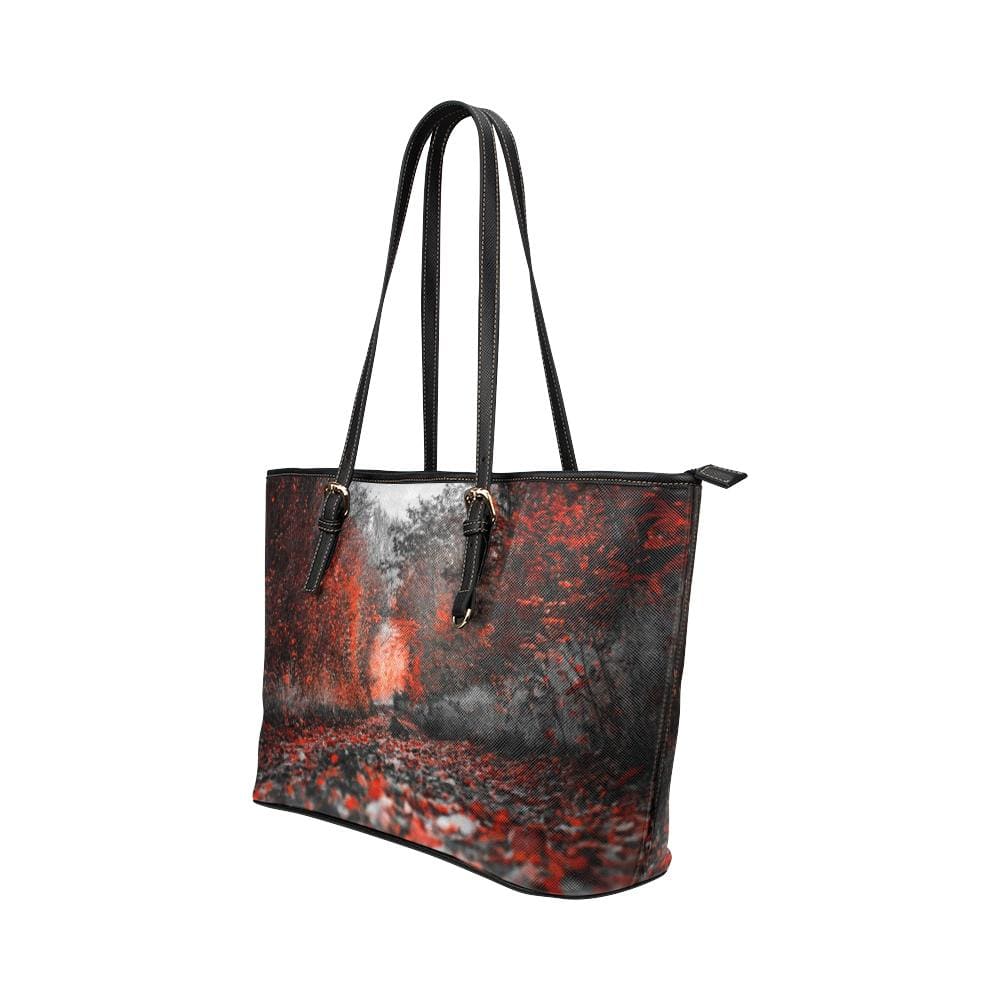 Large Leather Tote Shoulder Bag - Red Autumn Forest HandbagTotes & Beach Bags - Rise and Effect