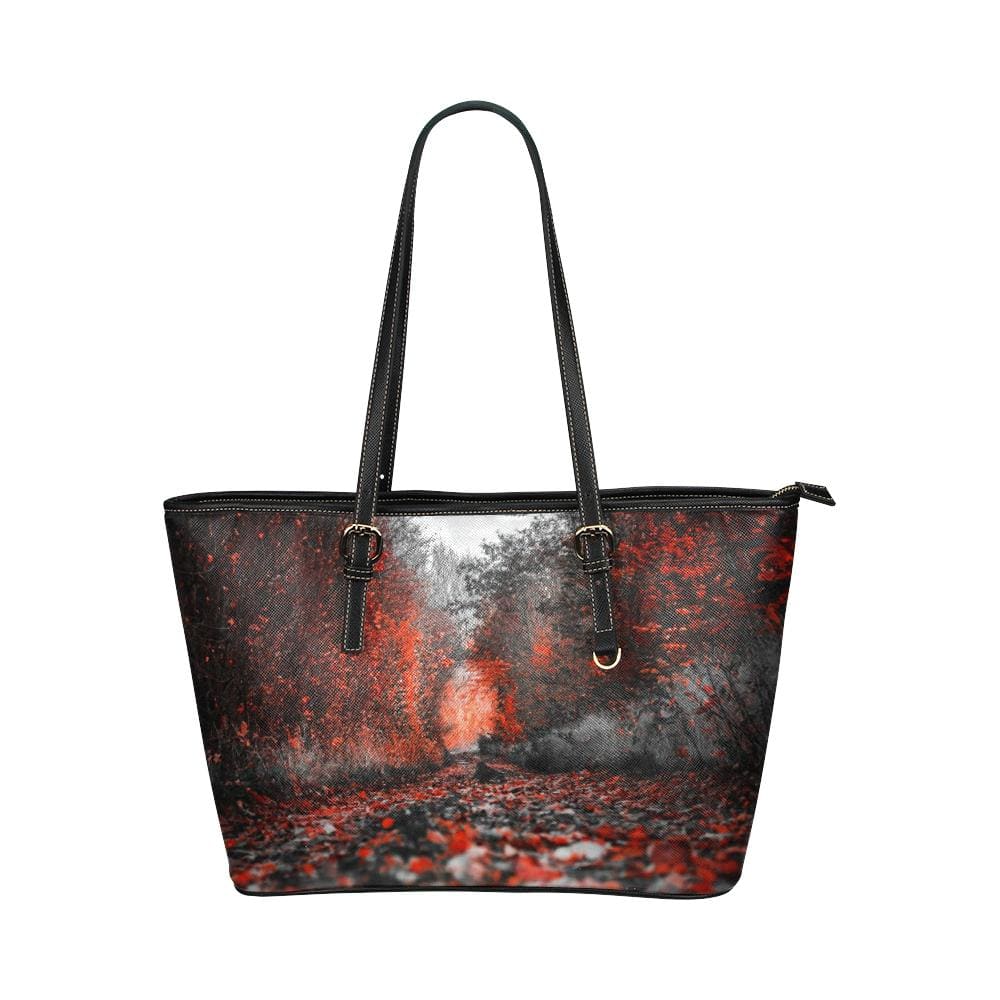 Large Leather Tote Shoulder Bag - Red Autumn Forest HandbagTotes & Beach Bags - Rise and Effect