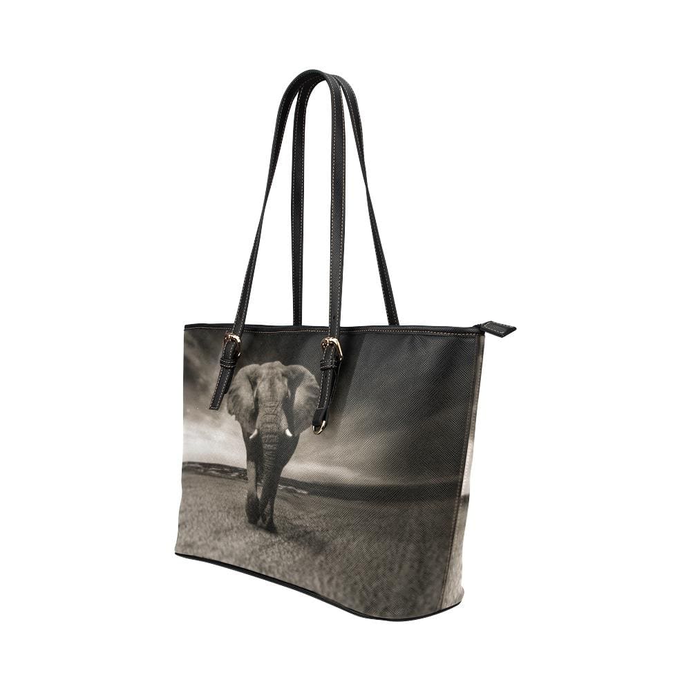 Large Leather Tote Shoulder Bag - Vintage Grey Elephant IllustrationTotes & Beach Bags - Rise and Effect