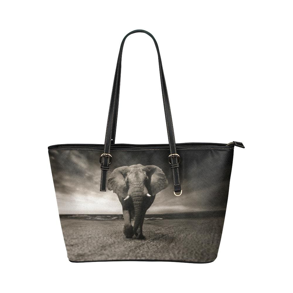 Large Leather Tote Shoulder Bag - Vintage Grey Elephant IllustrationTotes & Beach Bags - Rise and Effect