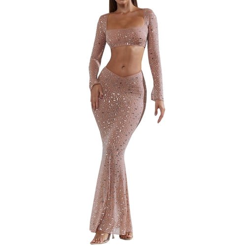 Women Clothes Sexy Rhinestone Top Mermaid Skirt Skirt SetWomen's Clothing - Rise and Effect